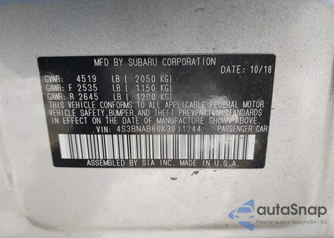 2019 Subaru Legacy 2.5I z USA, uszkodzony, nr VIN 4S3BNAB60K3011244